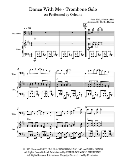 Dance With Me (Arr. Phyllis Hopper) - Orleans (Trombone and Piano)