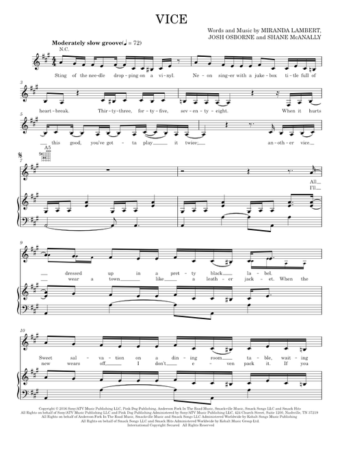 Vice - Miranda Lambert (Piano-Vocal-Guitar)