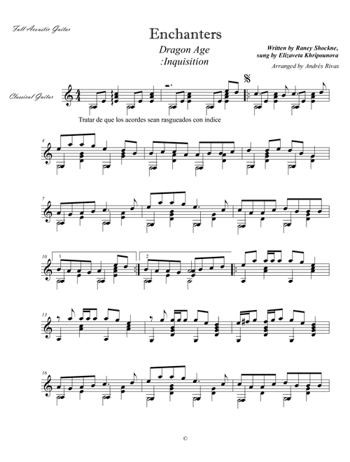 Dragon Age: Inquisition (Arr. Andrés Rivas) - Trevor Morris (Solo Guitar)