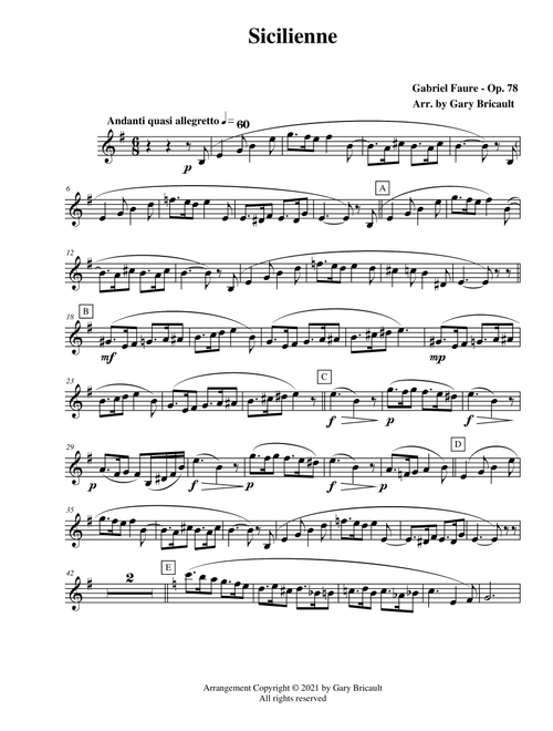 Sicilienne (Arr. Gary Bricault) - Gabriel Faure (Alto Sax and Piano)