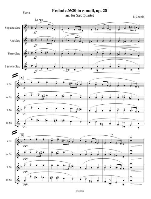 F. Chopin - Prelude №20 in c-moll, op. 28, arr. for Sax Quartet (Arr. Xlomeg) (Woodwind Ensemble)