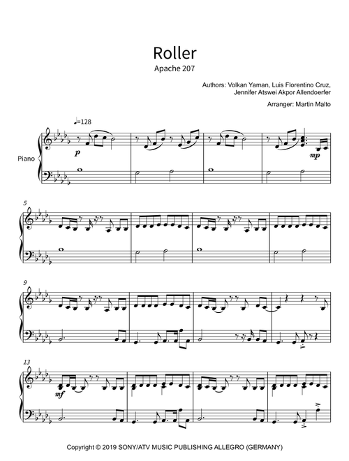 Roller (Arr. Martin Malto) - Apache 207 (Piano Solo)