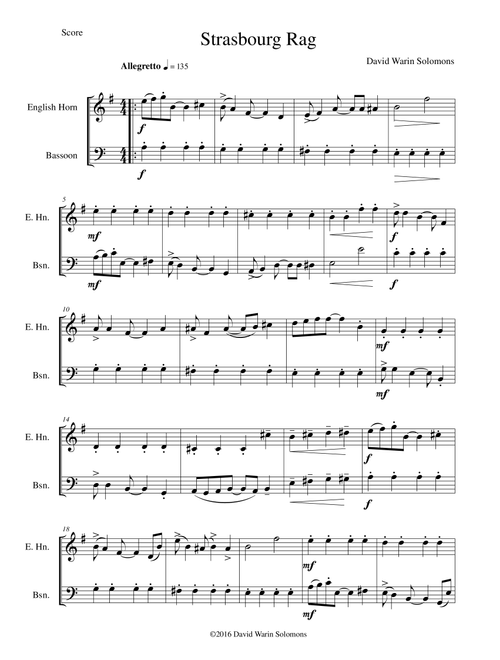 Strasbourg Rag for cor anglais and bassoon - David Warin Solomons (Instrumental Duet)
