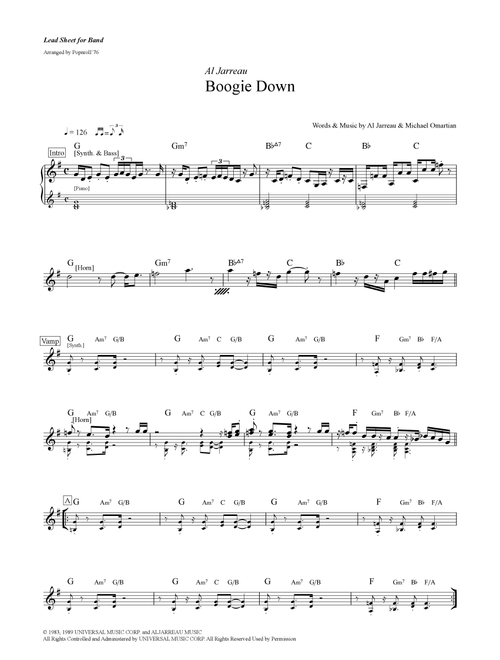 Boogie Down (Arr. Popnroll 1976) - Al Jarreau (Lead Sheet - Fake Book)