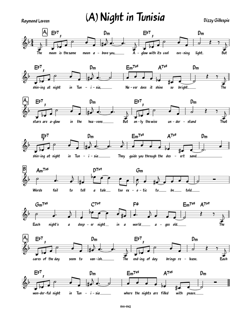 (A) Night in Tunisia Sheet music for Piano (Solo) | Musescore.com