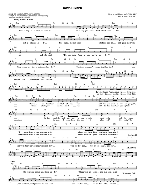 Down Under - Men At Work (Lead Sheet - Fake Book)