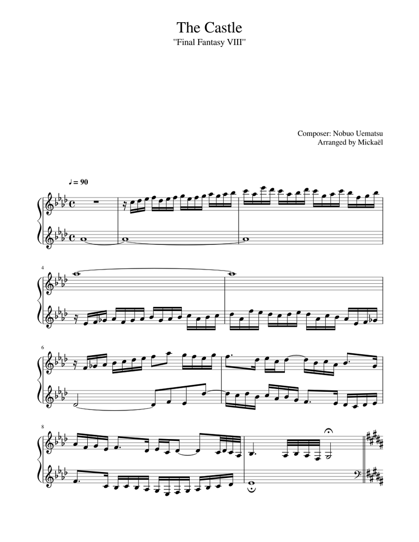 The Castle - Final Fantasy VIII Sheet Music for Piano (Solo