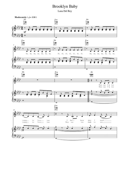 Brooklyn Baby (Arr. Lana Del Rey) (Piano Vocal)