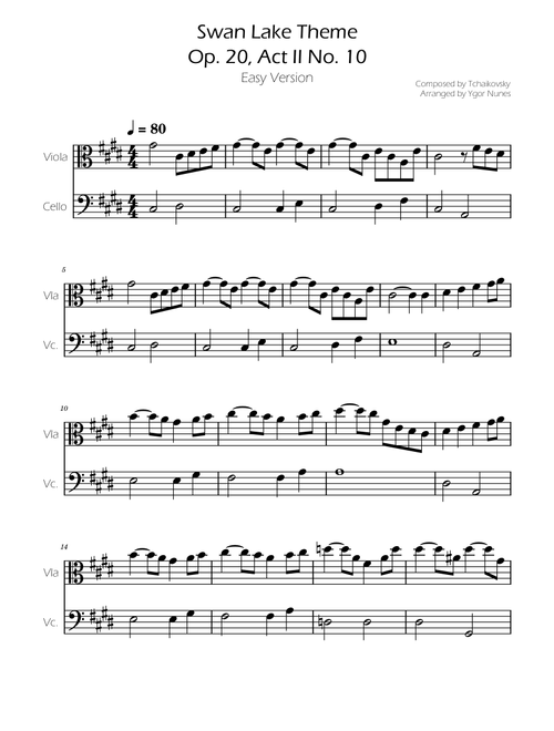 Swan Lake (theme) - Tchaikovsky - Cello and Viola Duet (Arr. Ygor Nunes) (Instrumental Duet)
