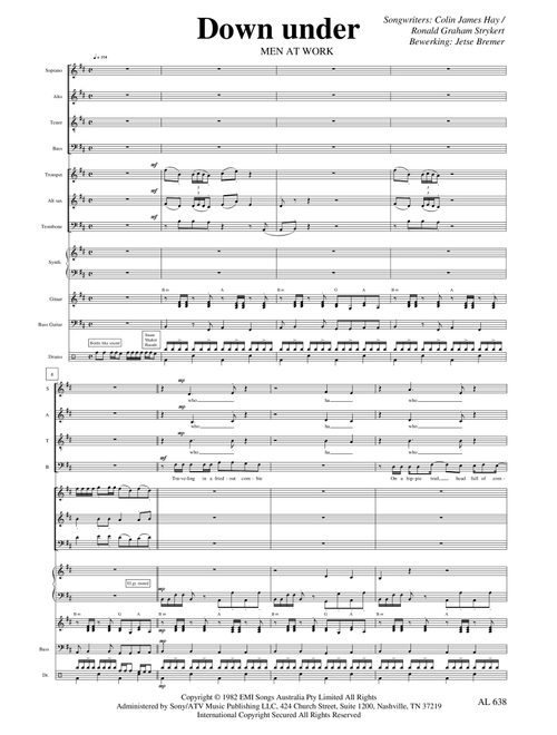 Down Under (Arr. Jetse Bremer) - Men At Work (Choral, SATB)