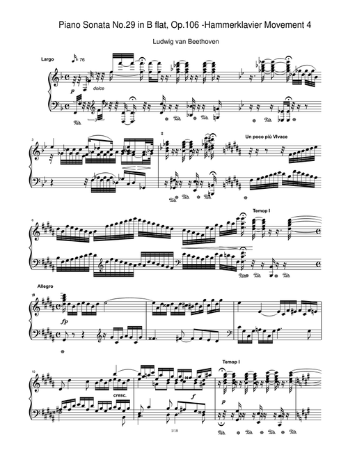 Piano Sonata No.29 in B flat, Op.106 -Hammerklavier Movement 4 (Arr. Ludwig Van Beethoven) (Piano Solo)