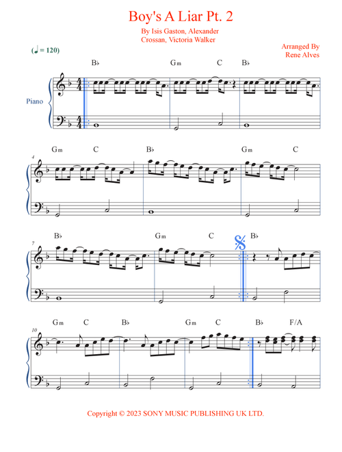 Boy's A Liar Pt. 2 (Arr. Rene Alves) - Pinkpantheress & Ice Spice (Easy Piano)