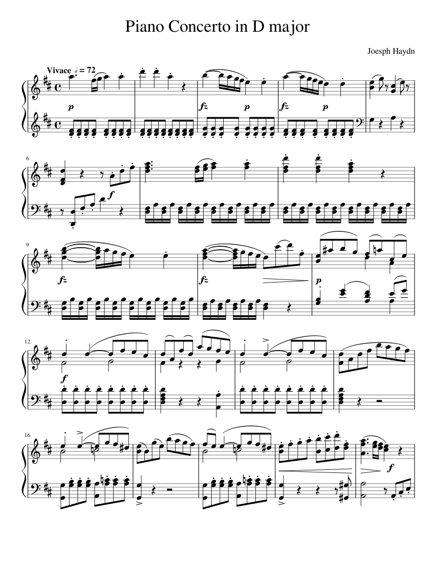 Piano Concerto in D major - Haydn - Piano Accompaniment Sheet Music for ...
