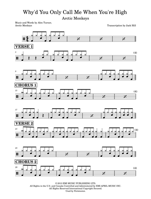 Why D'you Only Call Me When You're High? (Arr. Jack Hill) - Arctic Monkeys (Drums)