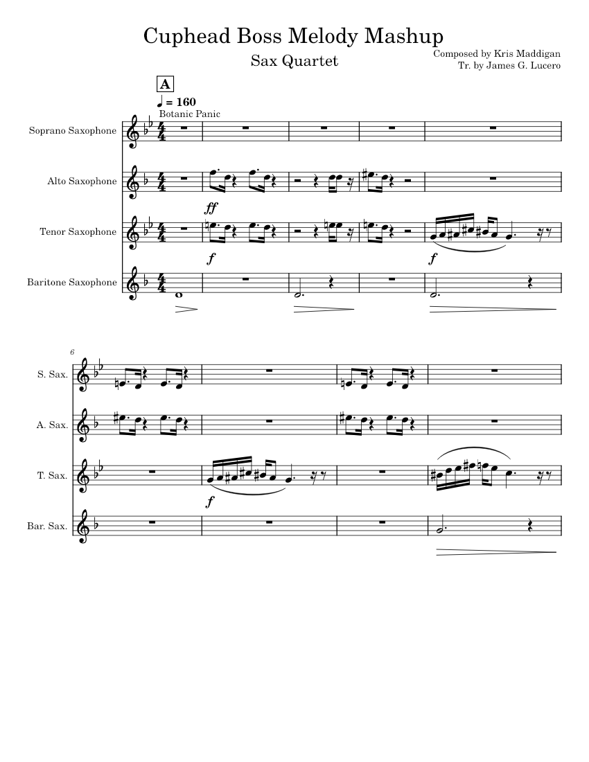 Cuphead Boss Melody Mashup Sheet Music for Saxophone alto, Saxophone