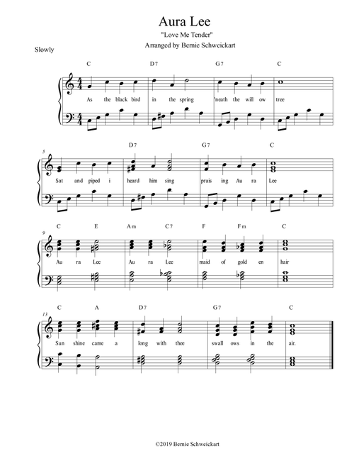 Aura Lee (Arr. Bernie Schweickart) - Traditional (Piano Solo)