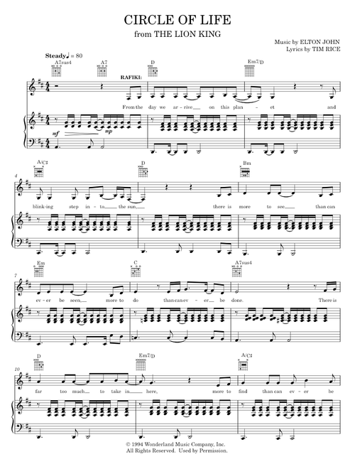 Circle Of Life (from The Lion King: Broadway Musical) - Elton John, The Lion King (Piano-Vocal-Guitar)