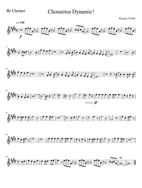Dragon Ball Super Opening Theme ChouzetsuDynamic B Clarinet