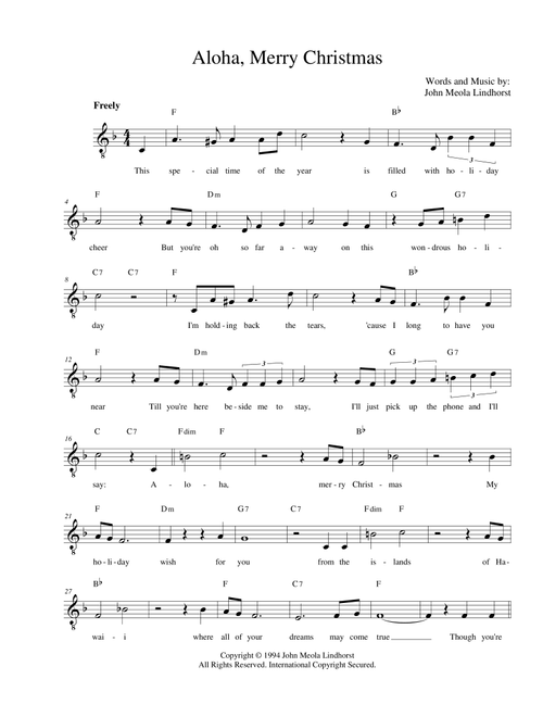 Aloha, Merry Christmas - John Meola Lindhorst (Lead Sheet - Fake Book)