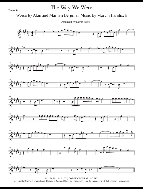 The Way We Were (Arr. Kevin Busse) - Barbra Streisand (Tenor Sax Solo)