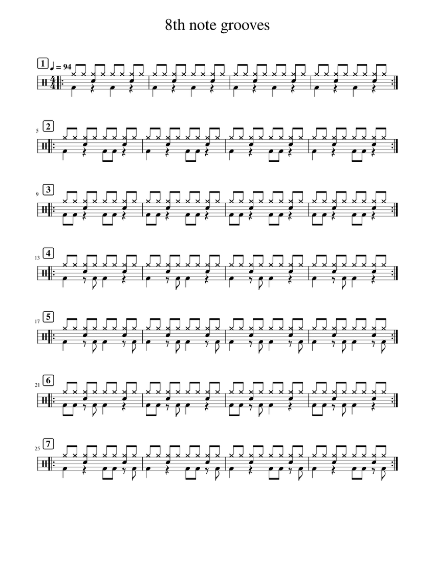 おすすめネット music Sheet grooves note 8th for (Solo group Drum シルバー