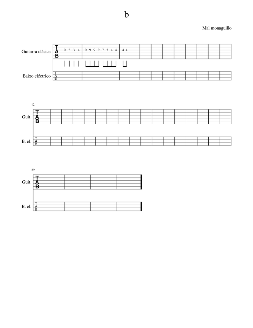 B Sheet Music For Guitar, Bass Guitar (Mixed Duet) | Musescore.com