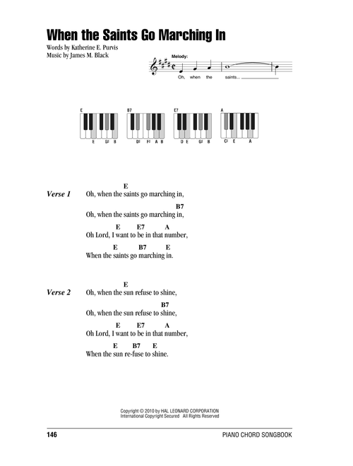 When The Saints Go Marching In - James M Black, Katherine E Purvis (Piano Chords-Lyrics)