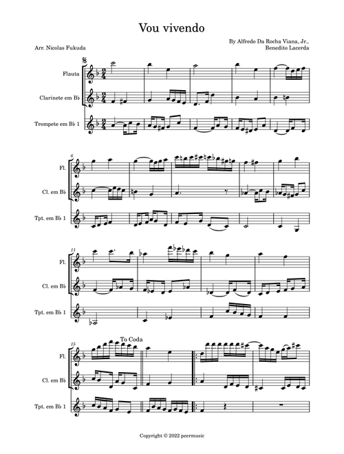 Vou Vivendo (Arr. Nicolas Fukuda) - Benedito Lacerda, Alfredo Da Rocha Viana, Jr (Small Ensemble)