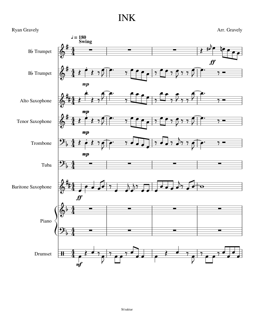 INK Sheet music for Piano, Trombone, Tuba, Saxophone alto & more ...