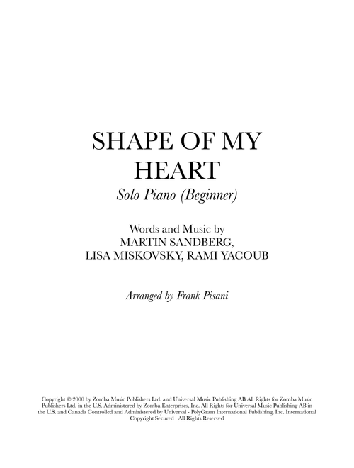 Shape Of My Heart (Arr. Frank Pisani) - Backstreet Boys (Piano Vocal)