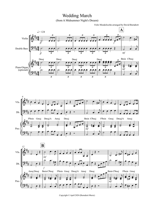 Wedding March (from A Midsummer Night's Dream) for Violin and Double Bass Duet (Arr. David Burndrett) - Felix Mendelssohn (Instrumental Duet)