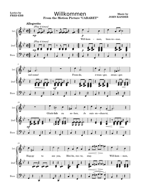 Willkommen (from Cabaret) – John Kander and Fred Ebb