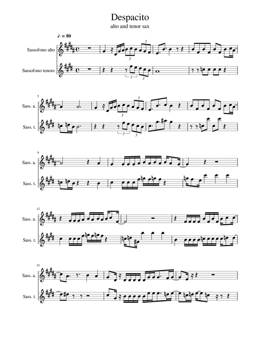 Despacito Sheet music for Saxophone alto, Saxophone tenor (Woodwind