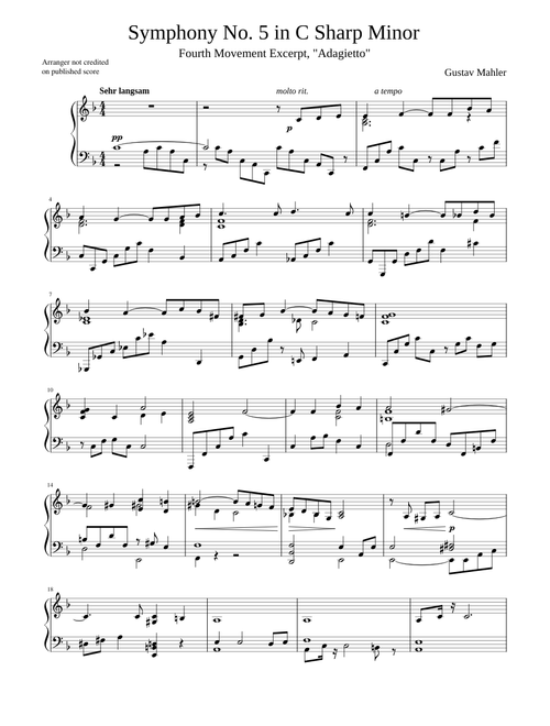 Mahler Symphony No. 5 (4th Movement Excerpt) Piano Solo