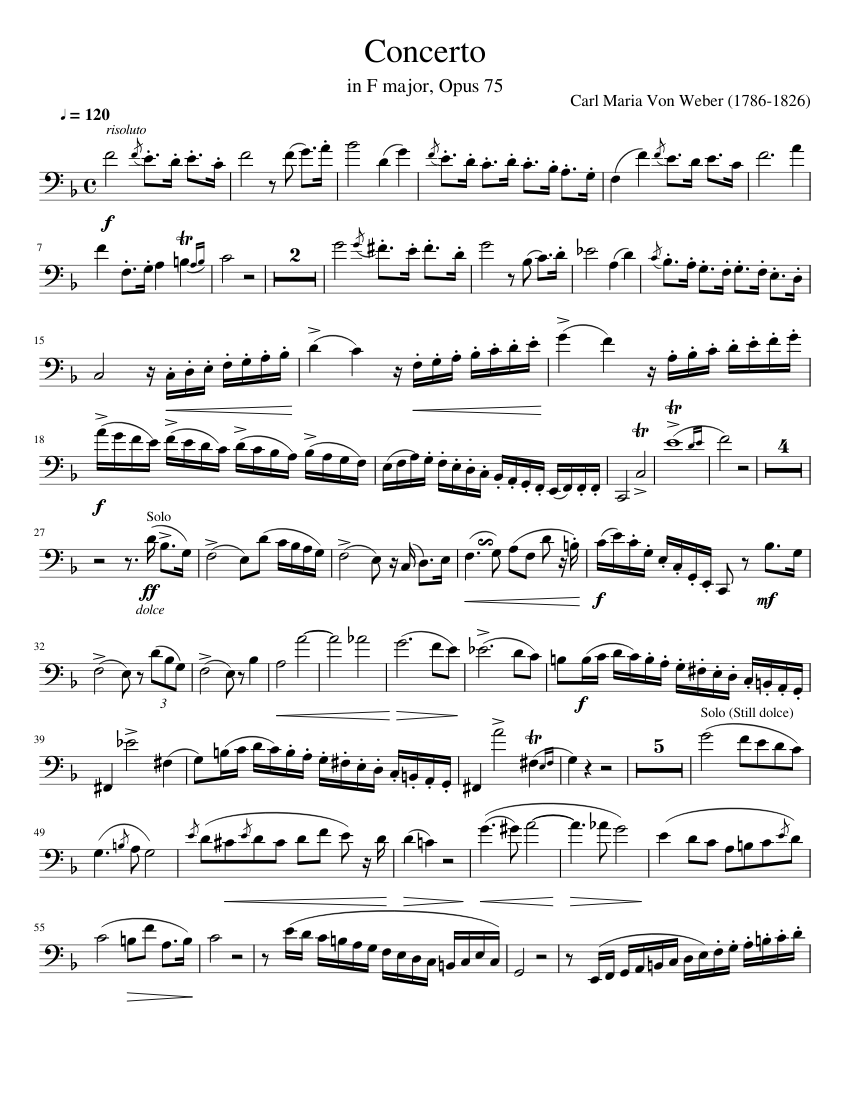 Concerto in F major, Op. 75 by Weber Sheet Music for Bassoon (Solo