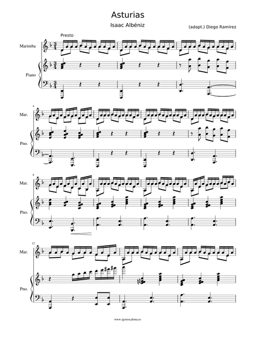 Asturias | Isaac Albéniz | Marimba and piano