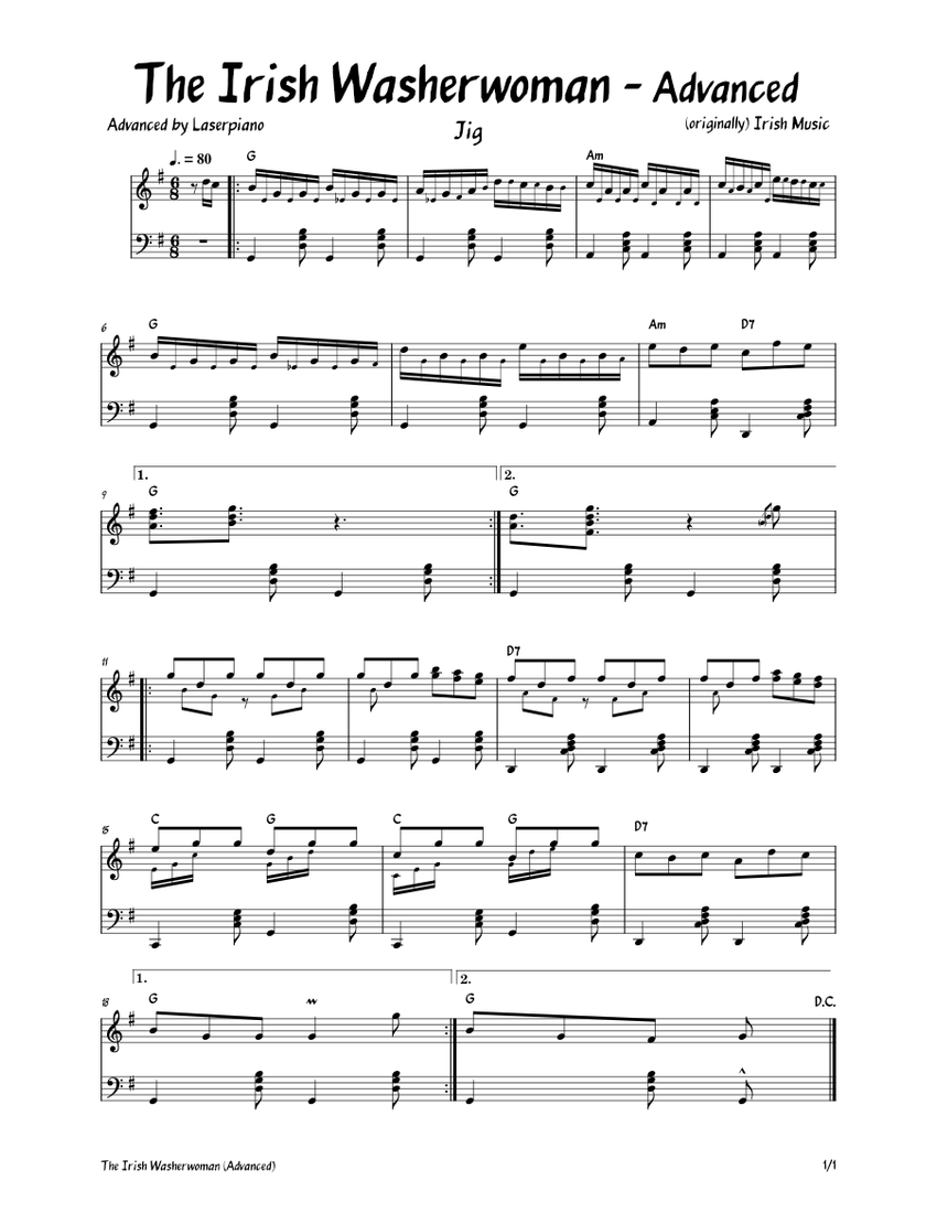 The irish washerwoman Misc Traditional Advanced Acc. Solo Sheet