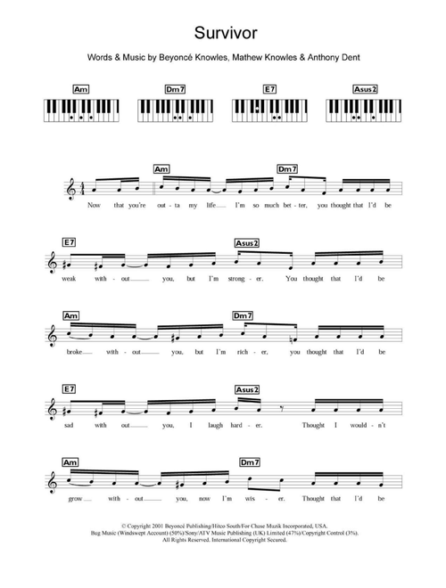 Survivor - Destiny's Child (Piano Chords-Lyrics)
