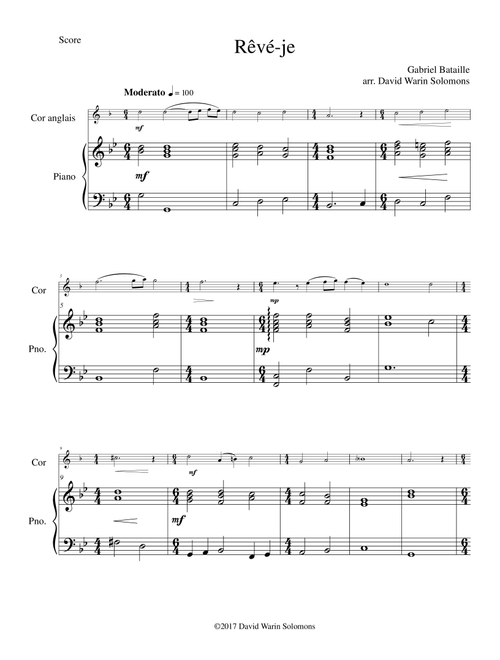 Rêvé-je (Am I dreaming) for cor anglais and piano (Arr. David Warin Solomons) - Gabriel Bataille (English Horn and Piano)