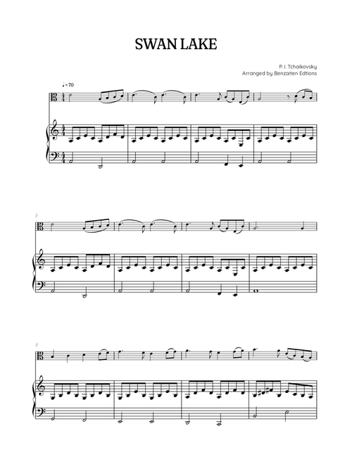Swan Lake (Theme) • Pyotr Ilyich Tchaikovsky | Viola & Piano Sheet Music (Arr. Benzaiten Editions) - Pyotr Illyich Tchaikovsky (Viola and Piano)
