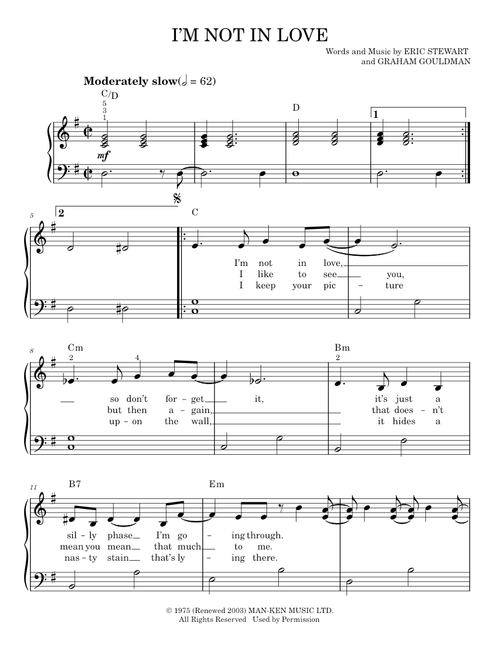 I'm Not In Love - 10Cc (Easy Piano)