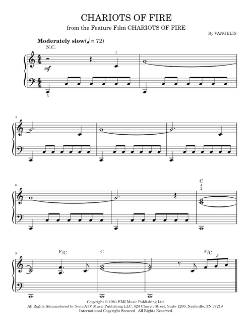 Chariots of Fire - Vangelis (Easy Piano)