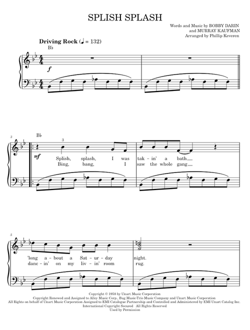 Splish Splash - Bobby Darin, Bobby Darin Arr. Phillip Keveren (Easy Piano)