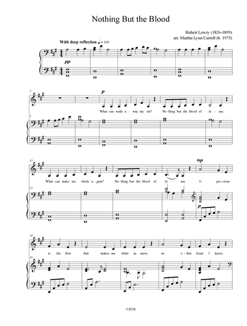 Nothing But the Blood - key of A (Arr. Martha Lynn Carroll) - Robert Lowry (Vocal Solo)