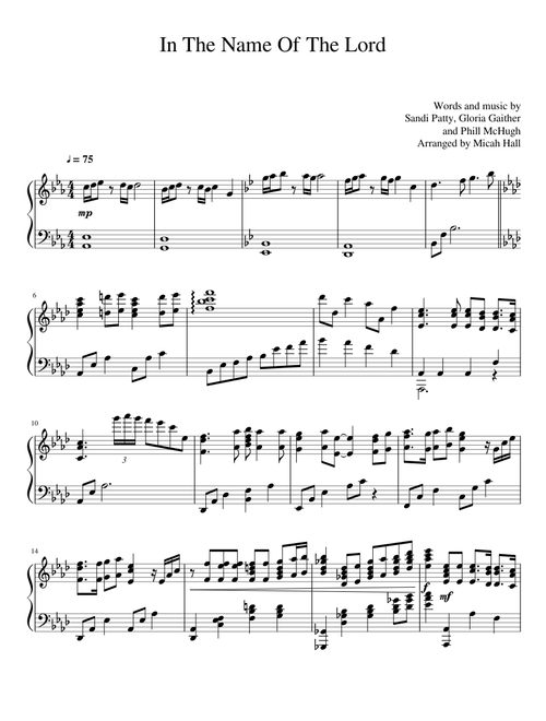 In The Name Of The Lord - Sandi Patty - Piano Solo