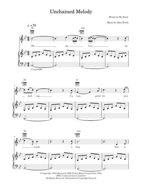 Unchained Melody - The Righteous Brothers (Piano-Vocal-Guitar (Piano Accompaniment))
