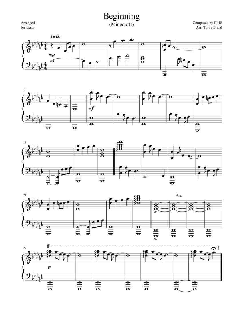 Equipar insondable portón Beginning (Minecraft) Sheet music for Piano (Solo) | Musescore.com