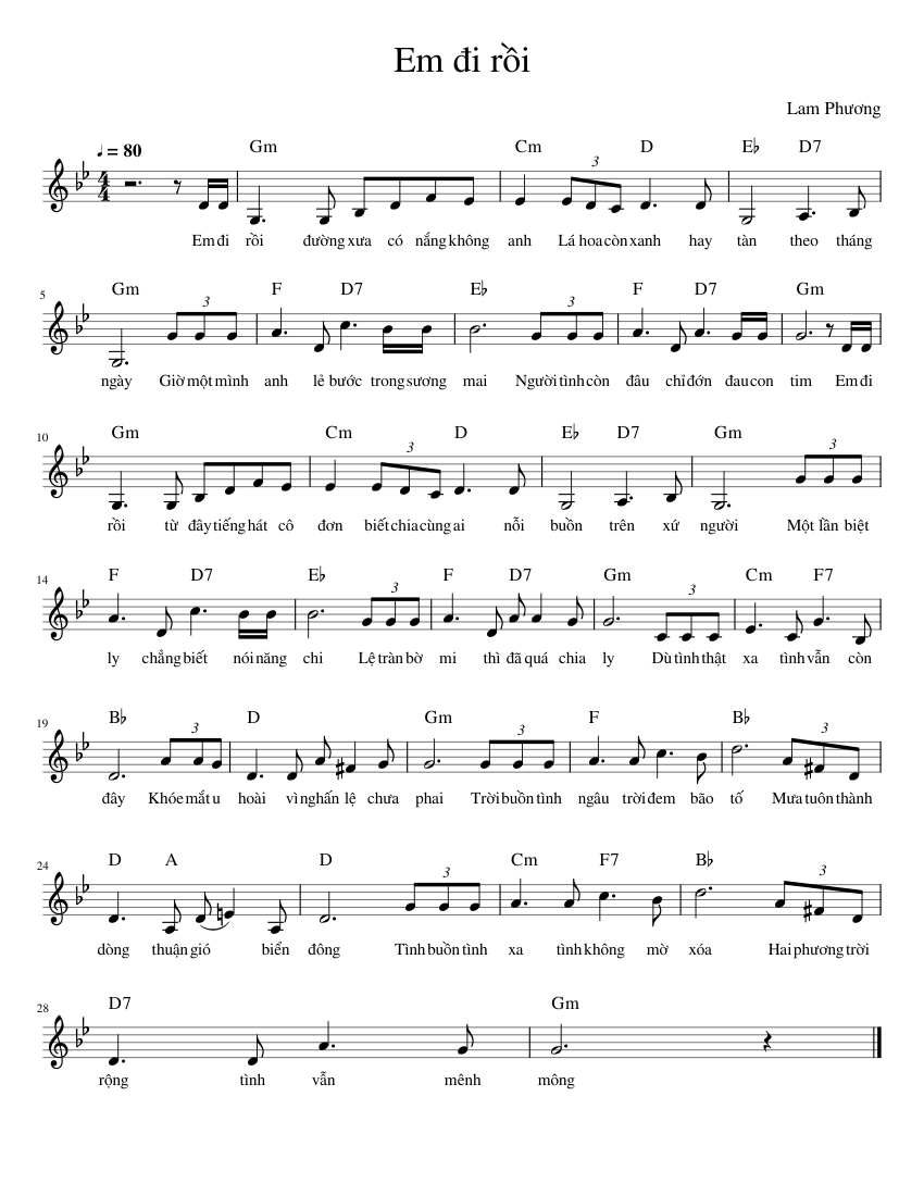 Em_đi_rồi Sheet Music with Chords for Piano (Solo) easy | MuseScore.com