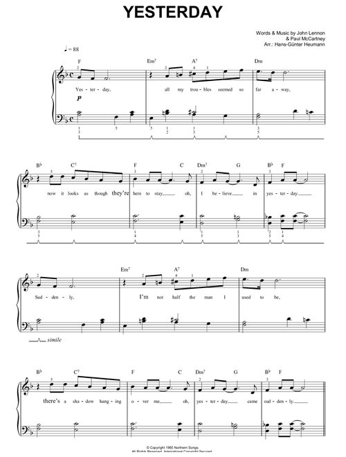 Yesterday (Arr. Hans-Gunter Heumann) - The Beatles (Easy Piano)