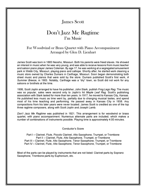 Don't Jazz Me Ragtime (Quartet) (Arr. Glen D. Lienhart) - James Scott (Brass Ensemble)